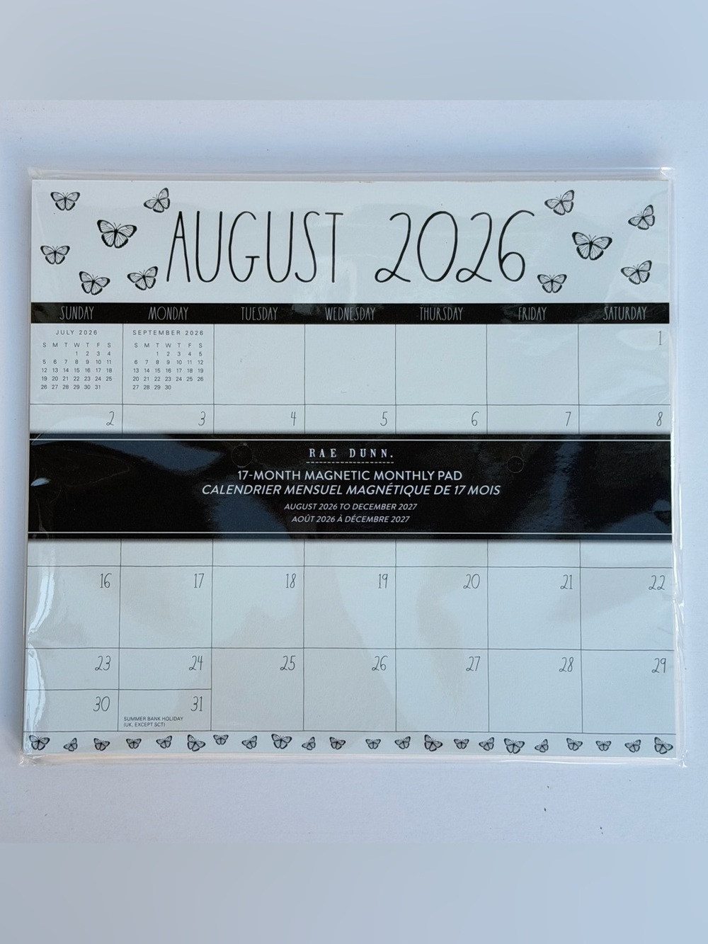 Rae Dunn 2026-2027 Magnetic Monthly Weekly 17-month Calendar Pad (Black/Ivory)